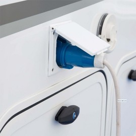 Mains Hook Up Inlet Socket 240V Flush Fitting-Caravan/Motorhome/Camper White - Flush Fitting Mains Hook Up Inlet Socket Caravan Motorhome Camper RV's 16A