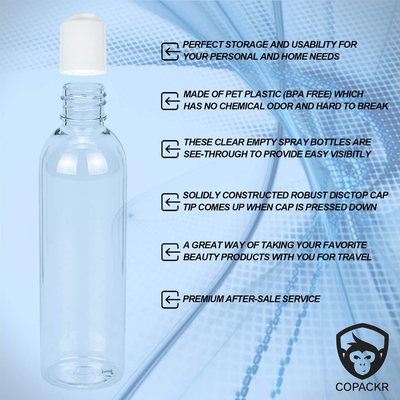 PET Bottles with Distop Cap, Transparent, Empty Plastic Travel Bottles