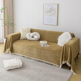 VClife Couch Cover for Sectional Sofa, Non Slip Couch Sofa Covers for Dog, Washable Sofa Protector Chenille Couch Slipcover Pet Furniture Couch Covers for 3 Cushion Sofa, Mustard Yellow, 91"x134"