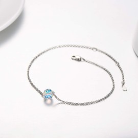 AOBOCO Anklets for Women Sterling Silver Adjustable Foot Ankle bracelet with Austrian Crystal