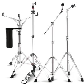 Straight Cymbal Stand + Boom Cymbal Stand + Hi Hat Stand + Snare Drum Stand + Drum Sticks Holder,Adjustable Drum Hardware Percussion Mount Holder Gear Set for Crash, Ride, Splash Cymbal (5 Pack Set)