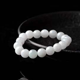 8mm white Jade Beaded Bracelet - Size: L