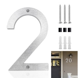 GAVIK 8 Inch 3D Floating House Number 2 - Modern Silver Address Number for Door Garden Mailbox Decoration