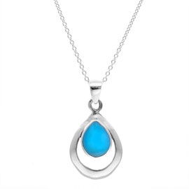 Silverly Women's 925 Sterling Silver Simulated Turquoise Teardrop Pendant Necklace, 46 cm