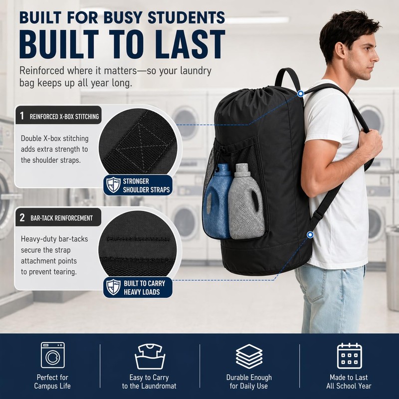 Backpack Laundry Bag Durable Polyster Laundry Backpack Bag with Shoulder