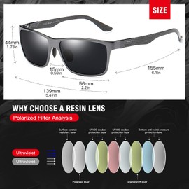 DUCO Sunglasses for Men Carbon Fiber Temples with Rectangular Polarized Metal Frame Sunglasses DC8206 (Gunmetal Frame Grey Lens)