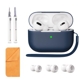 Airpods Pro 2nd Generation Case Cover, Full Protective Soft Silicone, with Cleaner kit and 3 Pairs Replacement Ear Tips, Front LED Visible