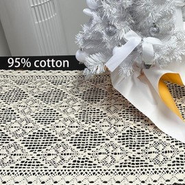 YOKIOU Table Runner Cotton 95% Woven Macrame Table Runner with Tassel Beige Farmhouse for Dining Kitchen Coffee Table Decor, Party and Dresser Decor (15*83inch)