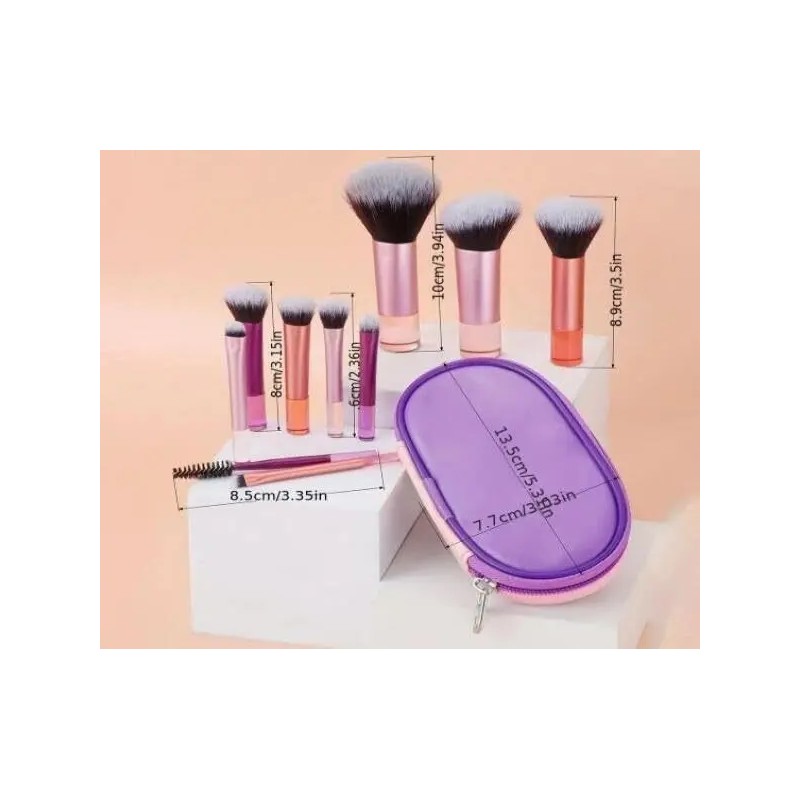 Set 10 Brochas Maquillaje Profesional Fibra Sintética .