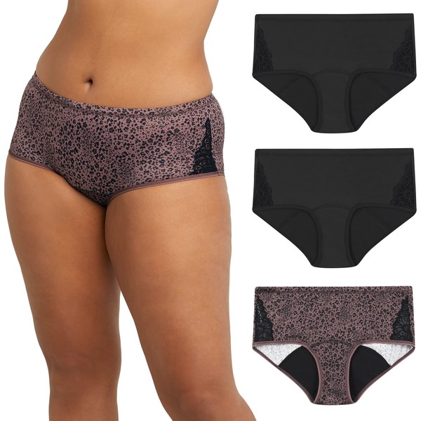 Maidenform Women's Hipster Period Underwear, Moderate Protection with Built-in Liner,