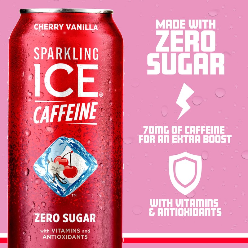 Sparkling Ice Caffeine Cherry Vanilla Sparkling Water with Caffeine, Zero