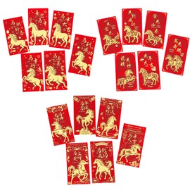 2026 6 Patterns 18 PCS Chinese New Year Red Envelopes, Lunar New Year Envelopes Decoration Chinese New Year Gifts Year of the Horse Eve Embossed Foil Chinese Lunar for Spring Festival Wedding Birthda