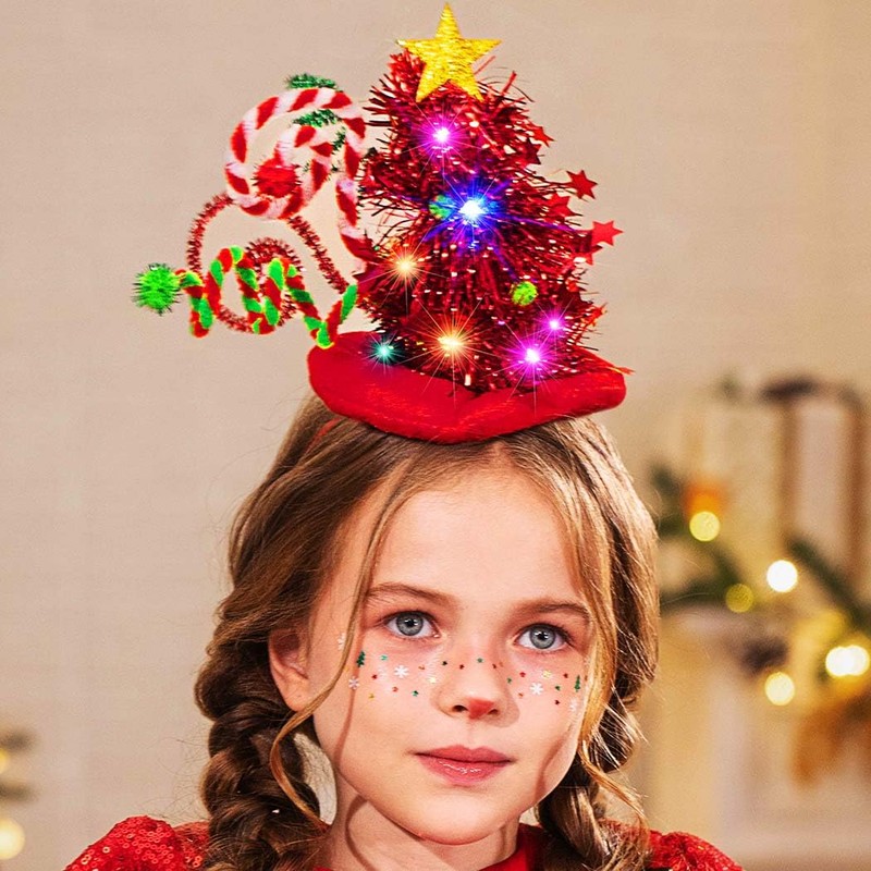 Reaky Light Up Christmas Headband Led Red Christmas Hat Headbands