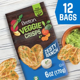 Breton Veggie Crisps Zesty Ranch (Pack of 12) - Popped not Fried Crisps, Made with Real Vegetables, Light and Crispy Gluten Free Chips, Snacks for School, Lunch Box and More, 12x6oz