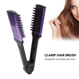 Hair Straightener Brush,Clamp Hair Brush,Clamp Brush for Straightening Hair,Double Sided Hair Straightener Comb,Anti Static Artificial Bristle Splint Flat Brush with Ergonomic Handle for Home