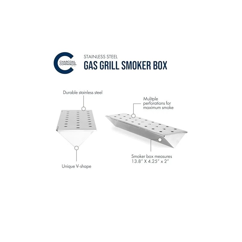 Charcoal Companion V-shaped Heavy Duty Stainless Steel Smoker Box For