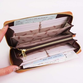 Snoopy Women's Long Wallet, Round Zipper, Cute, Charlie Brown, Simple, Cute, SNOOPY Character, Large Capacity, Long Wallet, Camel