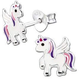 Children's Girls' Earrings Real 925 Sterling Silver Stainless Steel Unicorn Horse Rabbit, Sterling Silver Stainless Steel Silver, None