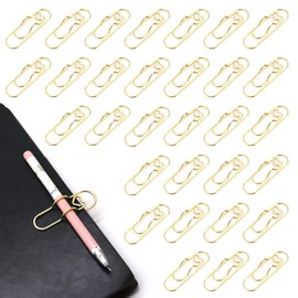 30 Pieces Metal Pen Holder for Notebook Set, Cute Heart Shape Paper Pen Clip, Portable Pencil Clips for Clipboard Travelers Notebook Accessories Desk Book Journal Office Supplies (Gold)