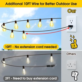 Larkvue 100FT Outdoor String Lights, LED Patio Lights with 42 Waterproof Shatterproof A39 Dimmable Bulbs(2 Spare), Outside Hanging String for Backyard