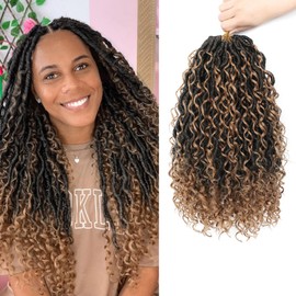 8 Packs Curly Boho Braids Faux Locs Crochet Hair, 14 Inch Goddess Locs Crochet Hair, Hippie Locs, Hair Extensions (14 Inch, 8 Packs, OT27#)