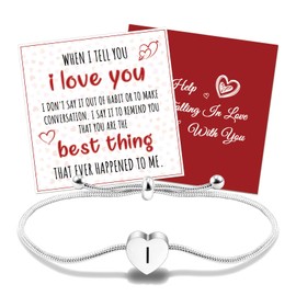 VGROSIA Silver Bracelet Initial Bracelets For Women Heart Charm Bracelet Birthday Gifts For Women I