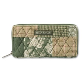 Bella Taylor Slim Card Wallet for Women | Quilted Cotton Fabric Zip Around Credit Card Wallet with RFID Protection | Heirloom Rose Patchwork