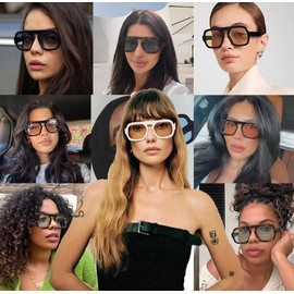 Mirkcittle Trendy Square Aviator Sunglasses for Women Men Retro Flat Top Frame Classic Stylish Designer Sun Glasses (Black/Light Brown Lens)