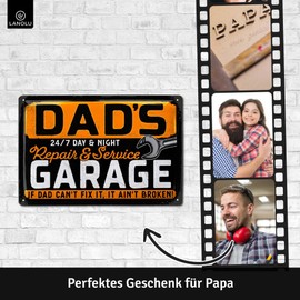 LANOLU Retro Tin Sign Dads Garage, Papas Service Sign for Dad's Workshop as Father's Day Gift for Dad, Best Dad Sign as Gift Workshop 20 x 30 cm