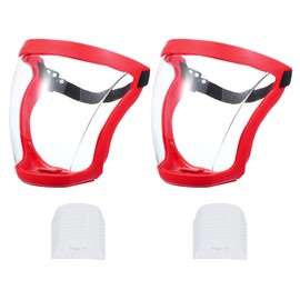 MECCANIXITY Red Full Safety Face Shields, Anti Fogging Full Safety Face Protection Transparent Face Shield with Adjustable Band & 2Pcs White Lens & 20Pcs Filter Gaskets
