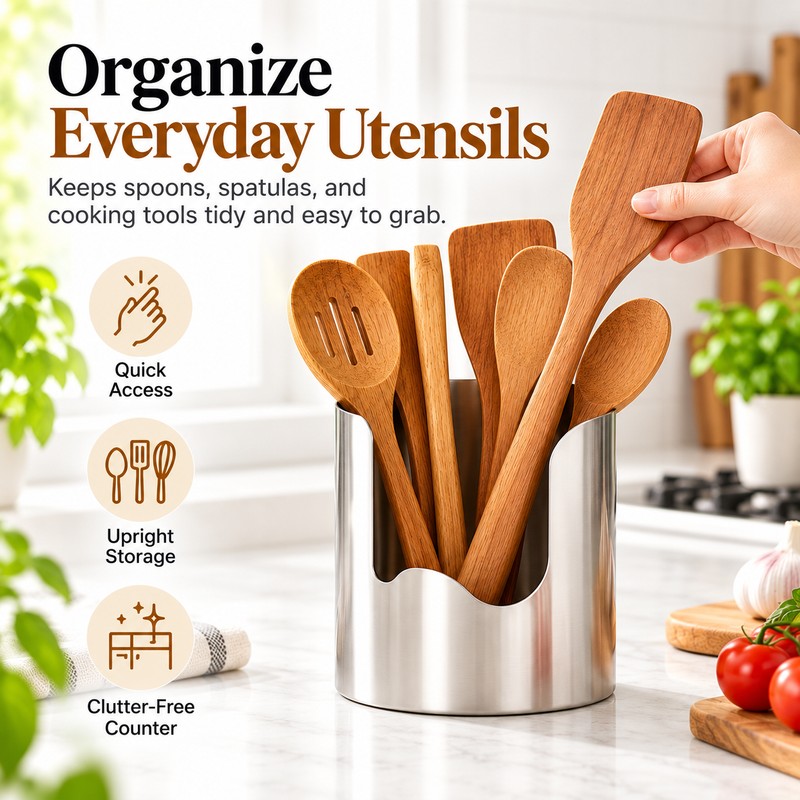 2-in-1 Utensil Rest for Kitchen Counter – Stainless Steel Spoon