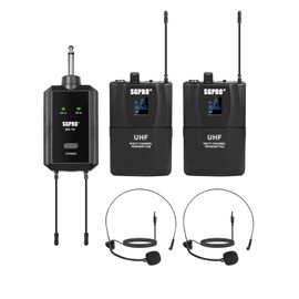 SGPRO Dual Wireless Head-Worn Microphone Set - Compact Transmitter & Receiver with Mute & Battery Indicator for Presentations, Performances, Fitness Instructors, and Public Speaking