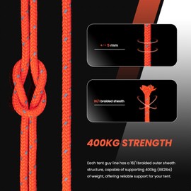 Abma Cord Tent Guy Ropes 5mm 30M Guy Line 6 Pcs Guy Rope Tensioners Heavy Duty Guide Rope for Camping, Gazebos, Awning, Tarp - Reflective Neon Orange