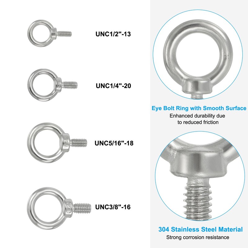PATIKIL Lifting Eye Bolt UNC5/16"-18 304 Stainless Steel Marine Grade