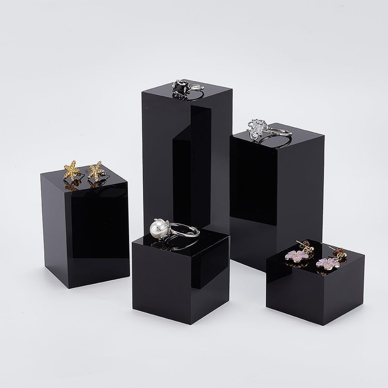 BENECREAT Pack of 5 Black Acrylic Cube Display Block, 3/4/6/8/10
