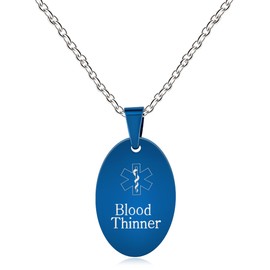 Mayfaith Fashionable and Delicate Blood Thinner Medical Necklace for Men and Women - Blue Emergency ID Necklace with Medical Emblem Serpent Symbol - Gifts for Family, Friends and Yourself （Blood）