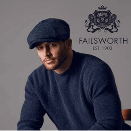 Failsworth Millinery Carloway Harris Tweed Baker Boy Gorra (última versión), Patrón 3302 - Azul marino, X-Large