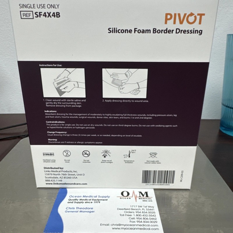 Pivot 4” X 4” Silicone Foam Border Dressing Pivot #SF4X4B,