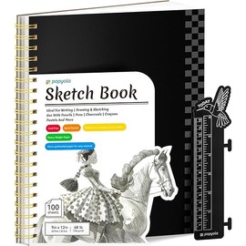 POPYOLA 9" x 12" Sketch Book with Bookmark Ruler, 100 Sheets Spiral Sketchbook for Drawing (68lb/100gsm), Acid Free Sketch Pad Artist Sketching Drawing Paper for Kids Teens Adults Artists