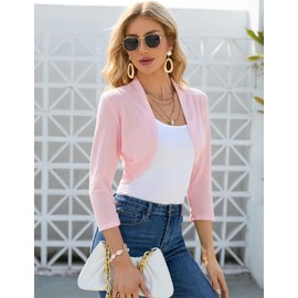 KOJOOIN Women's Bolero Festive Short Cardigan Long Sleeve Shoulder Jacket Shrug Top (Reusable Packaging), pink
