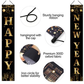 Happy New Years Decorations Banner 2025, New Years Nye Eve Party Decorations Supplies 2025 for NYE Decorations, Black Gold