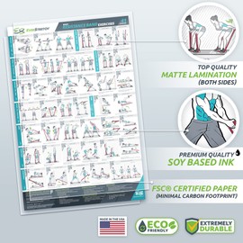 EverStretch Resistance Band Poster for Home Gym - with Video Instructions - Large 23" x 35" | Laminated Workout Chart | Resistance Band Workout Posters for Home Gym | Total Body Exercise Posters