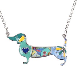 BONSNY - Collar con colgante de corazón esmaltado de aleación de zinc con diseño de perro Azul