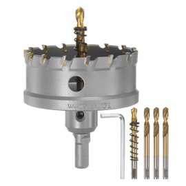 sourcing map Carbide Hole Saw Kit 75mm (2-61/64") Metal Hole Cutter Set with 5pcs Center Drill Bits Springs 1pcs Wrench for Stainless Steel Copper Iron Aluminum