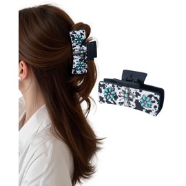 ACECHA Western Hair Claw Clips for Women, Turquoise Stone - Leopard Print Leather Hair Clips, Large Cowgirl Hair Accessories Rodeo Style Fashion Hairclips Gift (Black)