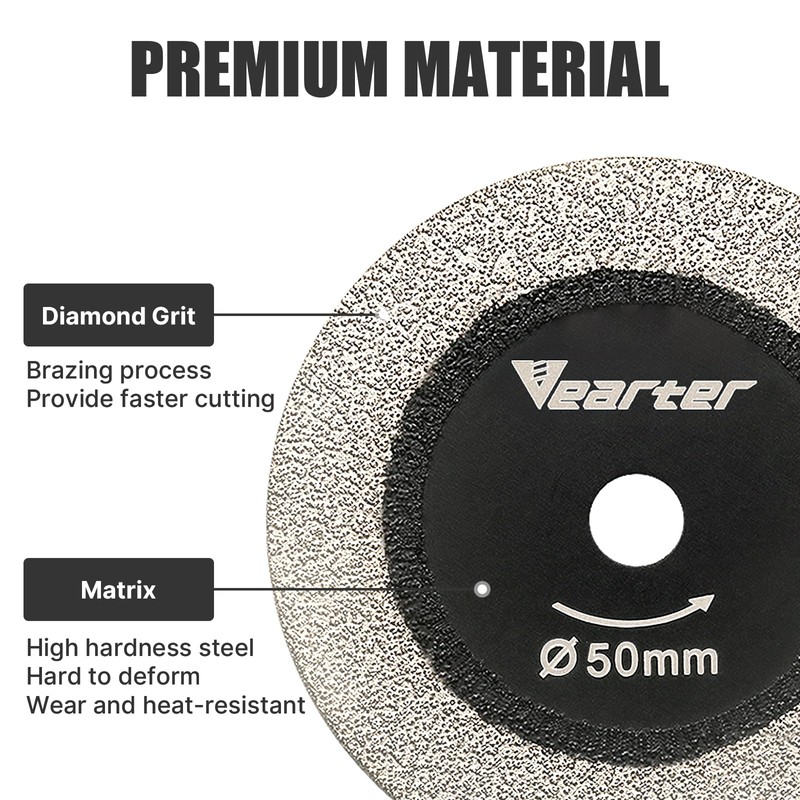 Vearter Glass Cutting Disc 5PCS, 2'' Double-Sided Diamond Cutting Wheel