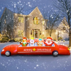 10 FT Long Christmas Inflatable Outdoor Decoration, Merry Christmas Limousine Car with Santa Claus Blow up Yard Decor Built-in LED Lights for Xmas Holiday Garden