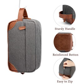 Epzia Large Hanging Toiletry Bag for Men and Women, Water Resistant Travel Dopp Kit, 10 Inch Canvas Shaving Bag for Toiletries Accessories, Mens Toiletry Bag,Grey Travel Makeup Cosmetic Bag