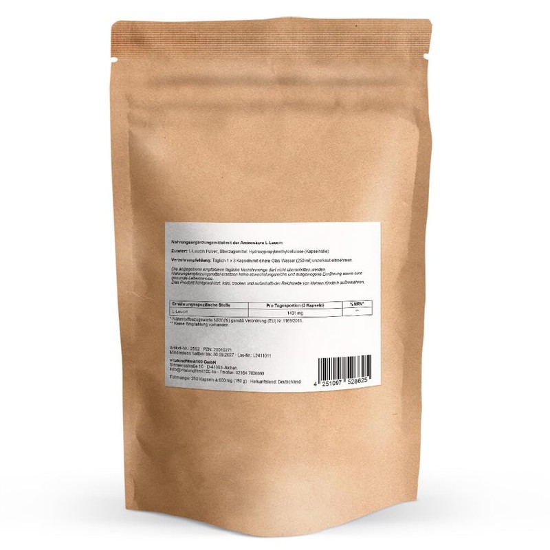 L-Leucine - 250 Capsules - High Dose - From Vegetable