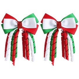 2PC Christmas Curly Ribbon Hair Bow Clips 3 Inch Women Girls Party Dress up Hair Accessories